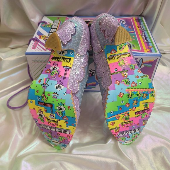Irregular Choice 42 Shortie Bread Blue Purple Glitter Mary Jane Heels Wedding 10 - Picture 13 of 16